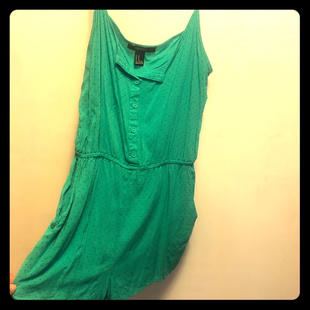 Sea green polka-dot romper